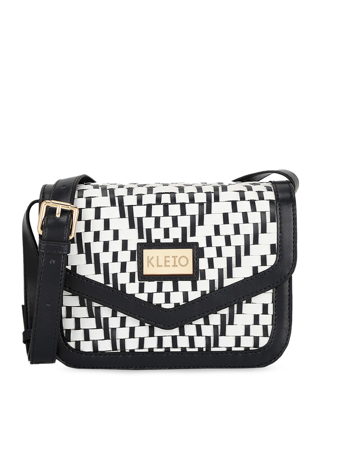 

KLEIO Black Geometric PU Structured Sling Bag