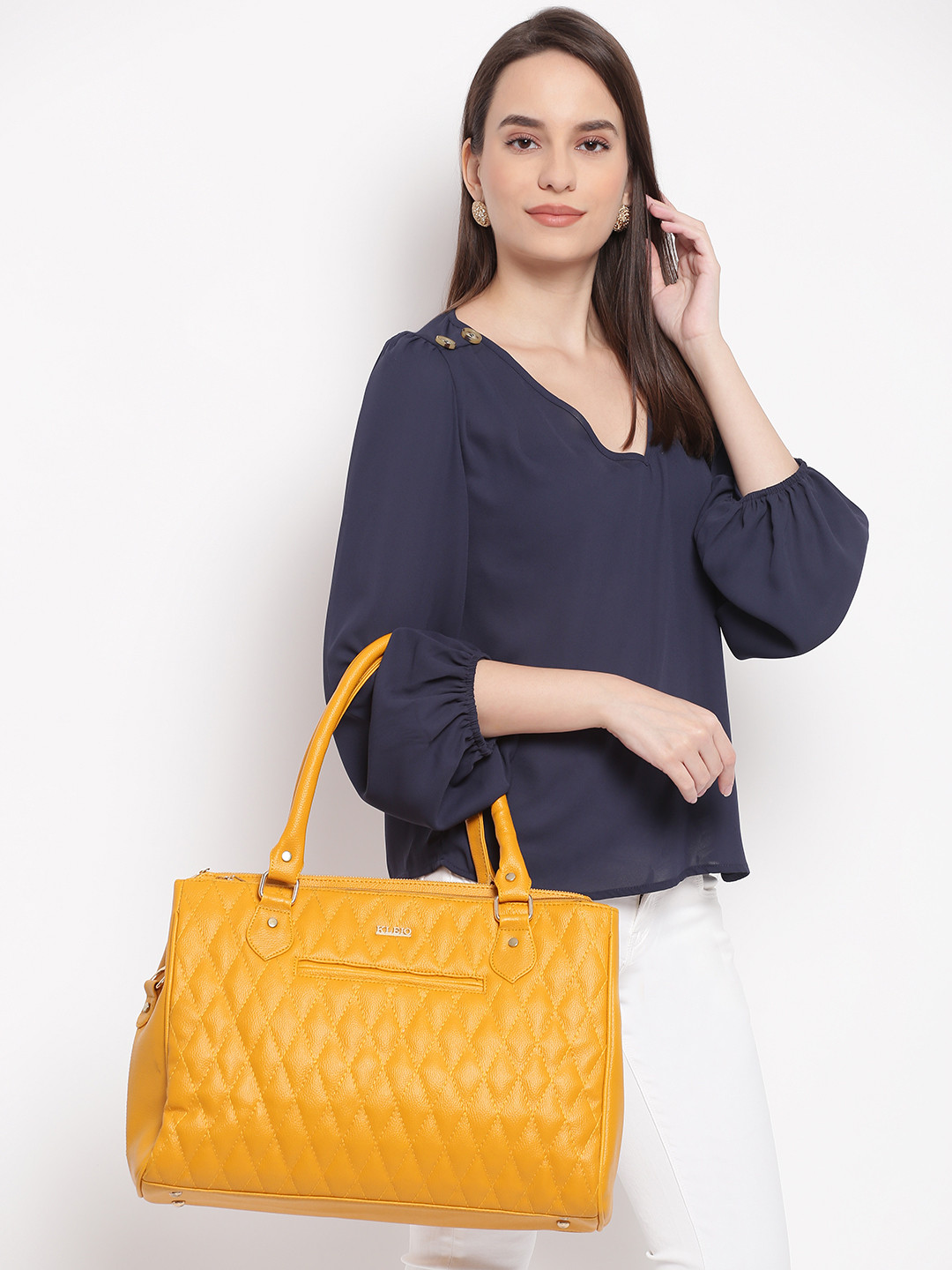 

KLEIO Women Multi Utility Quilted Structured Shoulder Bag, Mustard