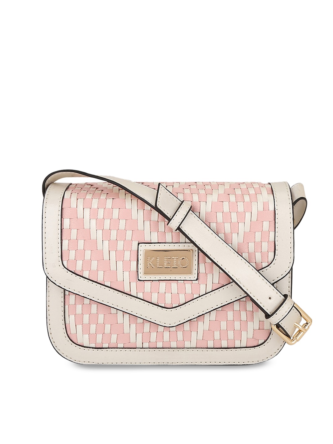 

KLEIO Women Geometric Self Design Structured Sling Bag, White