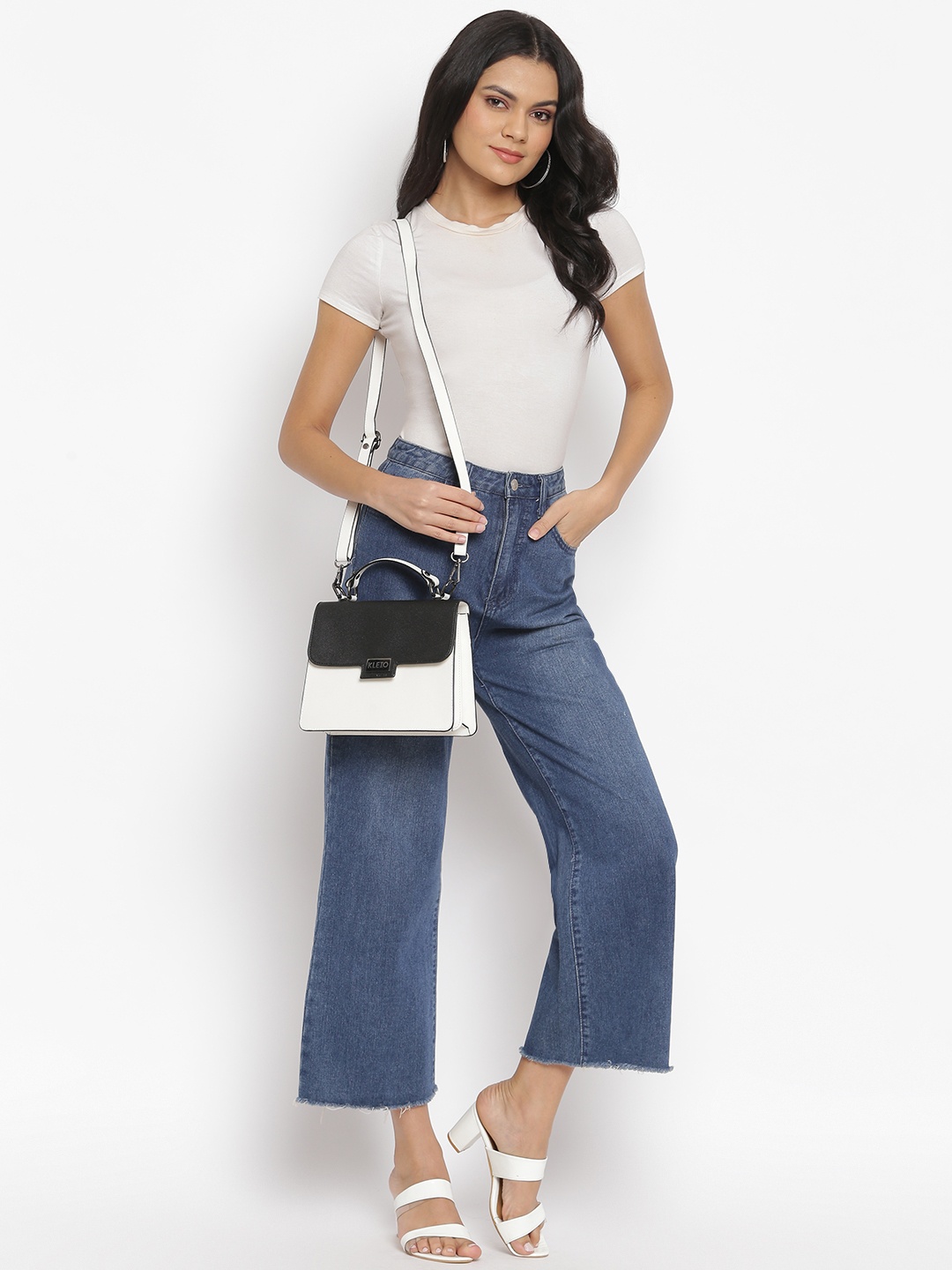 

KLEIO Color-Blocked Top Handle Handbag, White