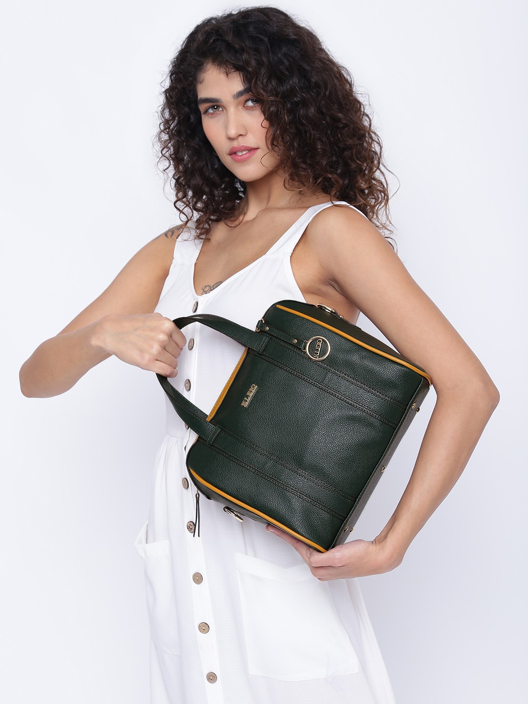 

KLEIO PU Textured Twin Color Handbag, Green