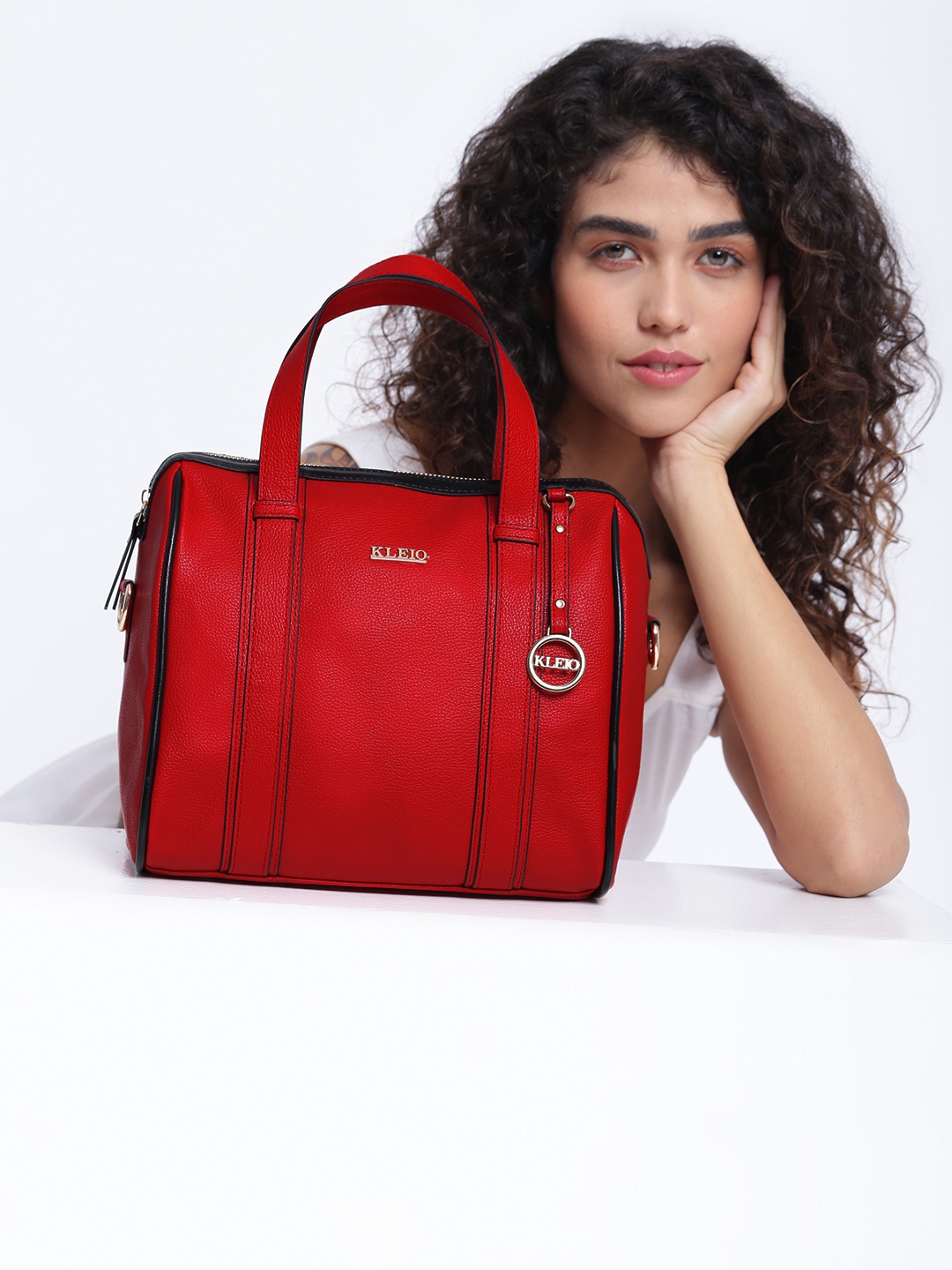 

KLEIO Textured Twin Color Handbag, Red