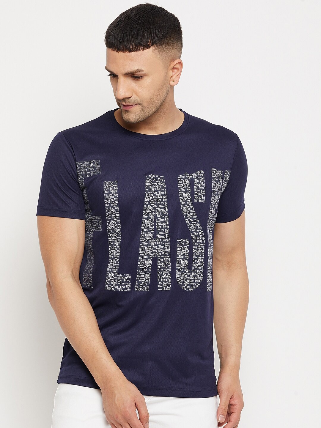 

Parcel Yard Men Navy Blue Typography Printed Regular Fit T-shirt