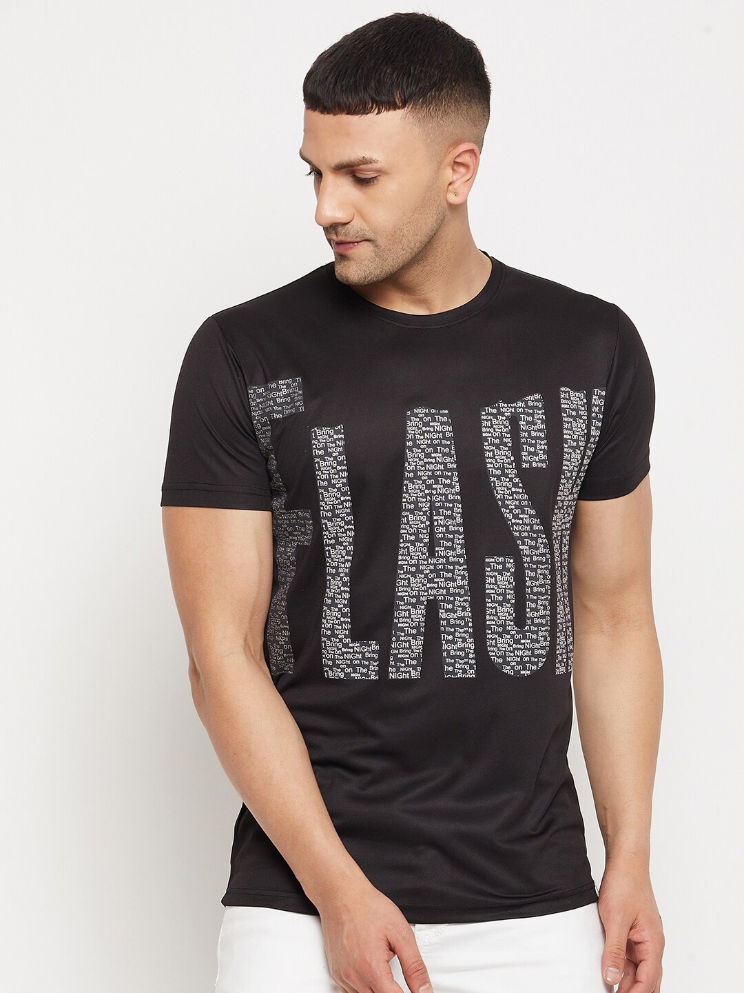Parcel Yard Men Black Typography Printed Outdoor T-shirt
