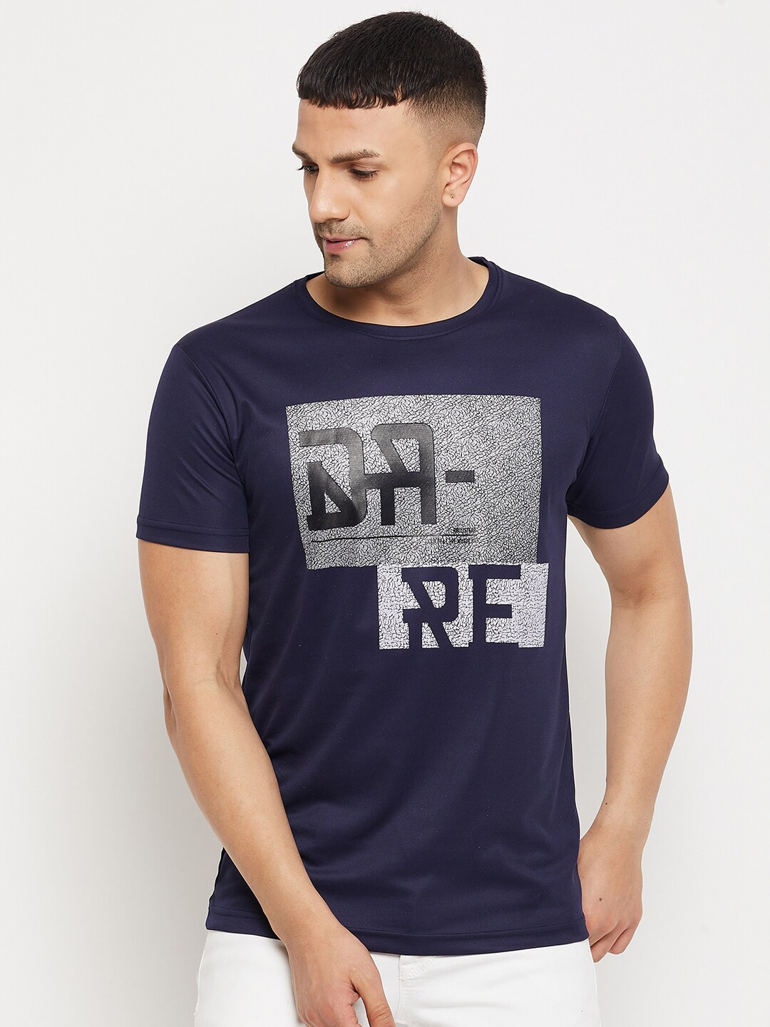 

Parcel Yard Men Navy Blue Typography Printed T-shirt