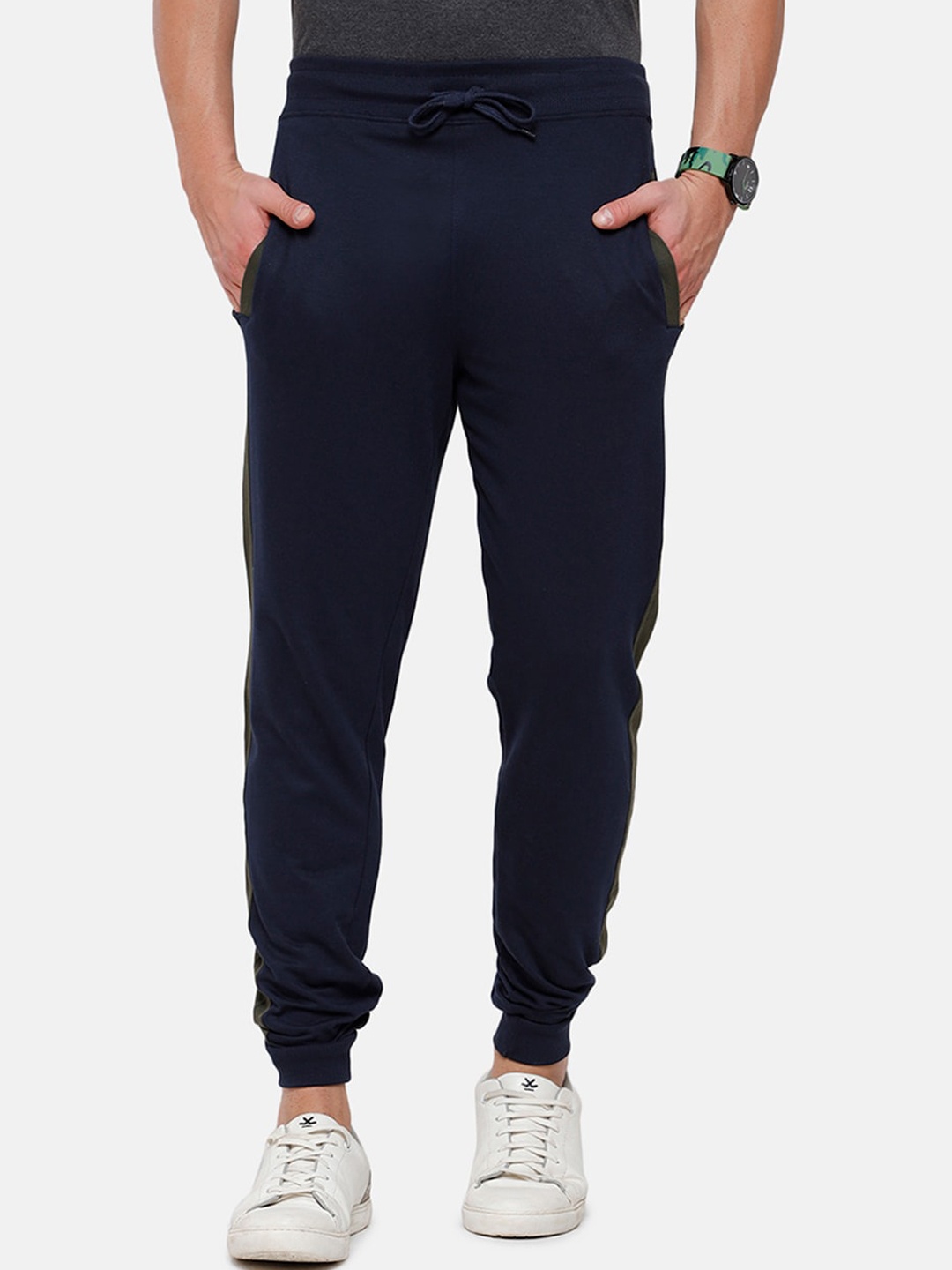 

MADSTO Men Navy Blue Solid Pure Cotton Slim-Fit Track Pants