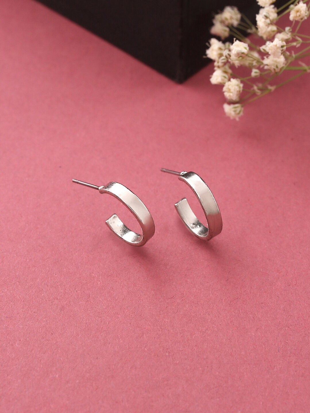 

VIRAASI Silver-Toned Contemporary Half Hoop Earrings