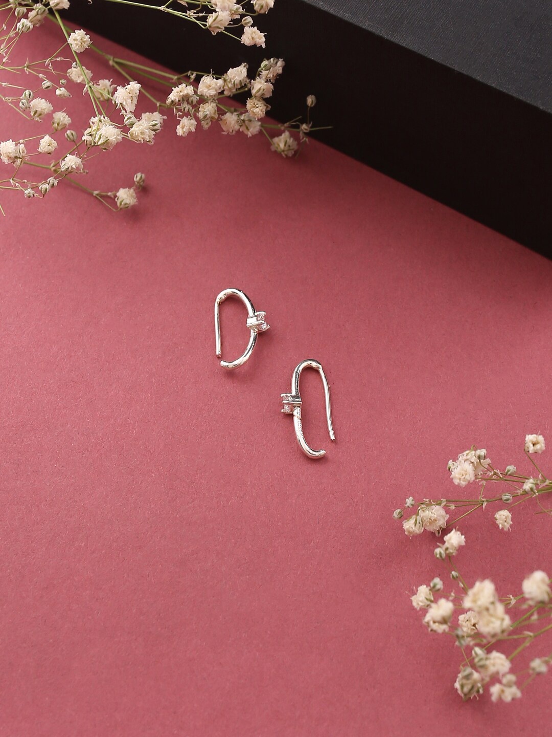 

VIRAASI Silver-Toned Contemporary Half Hoop Earrings