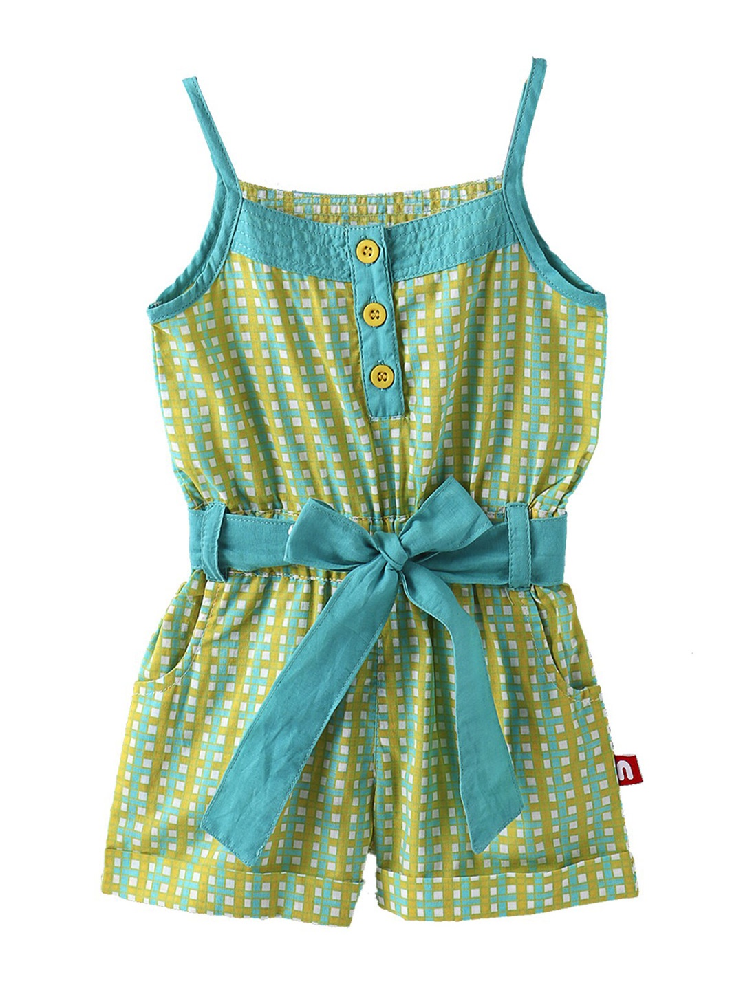 

Nino Bambino Girls Green & Blue Organic Cotton Checked Basic Jumpsuit