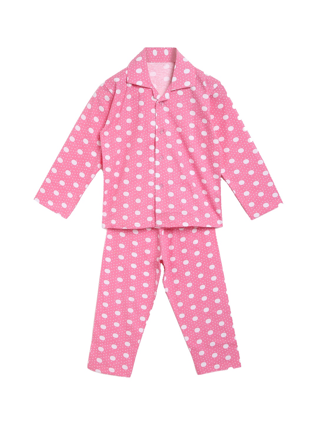 

ADIVA Girls Pink & White Polka Dots Printed Night suit