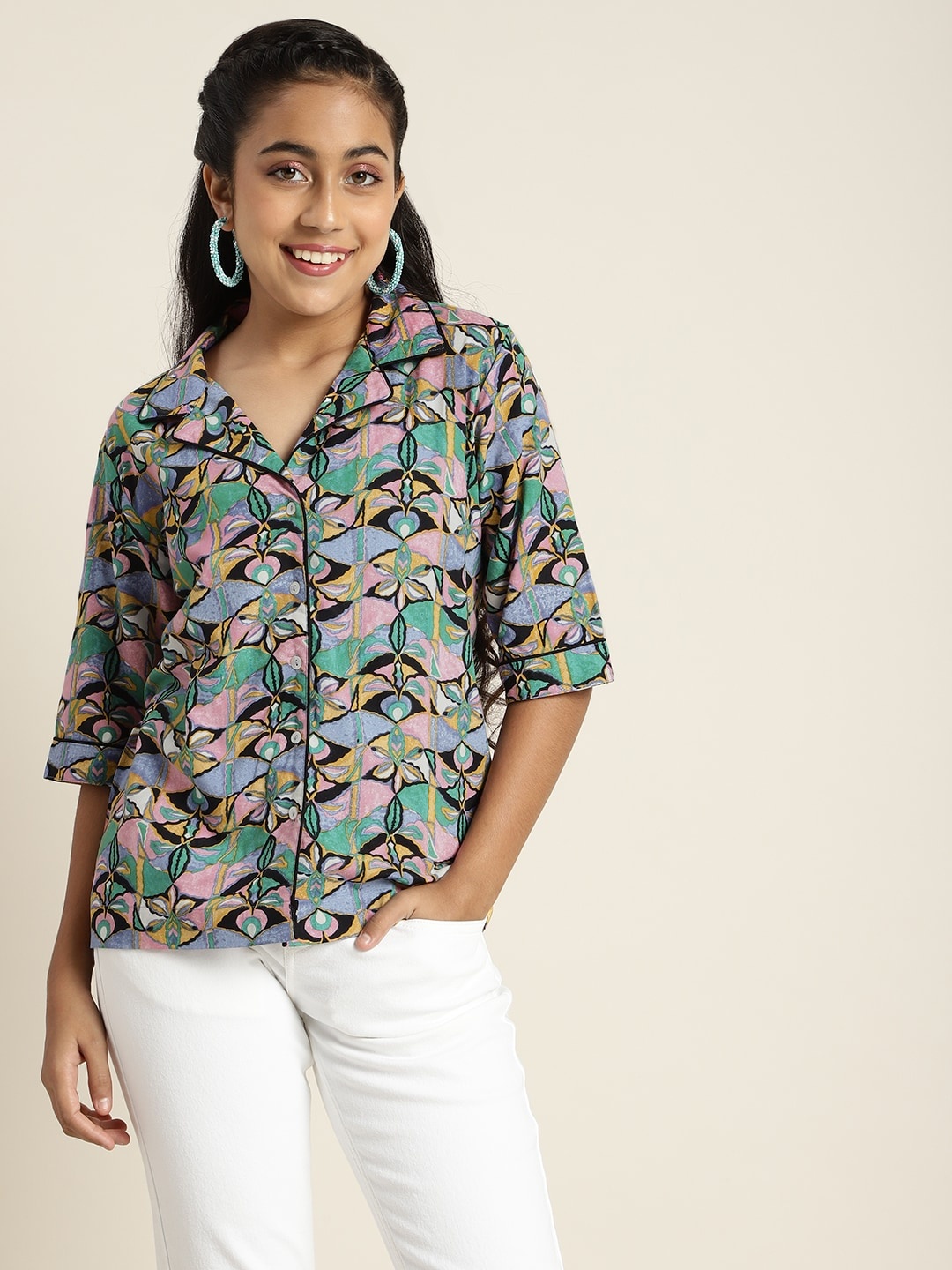 

Sangria Teen Girls Multicoloured Floral Print Shirt Style Top, Multi