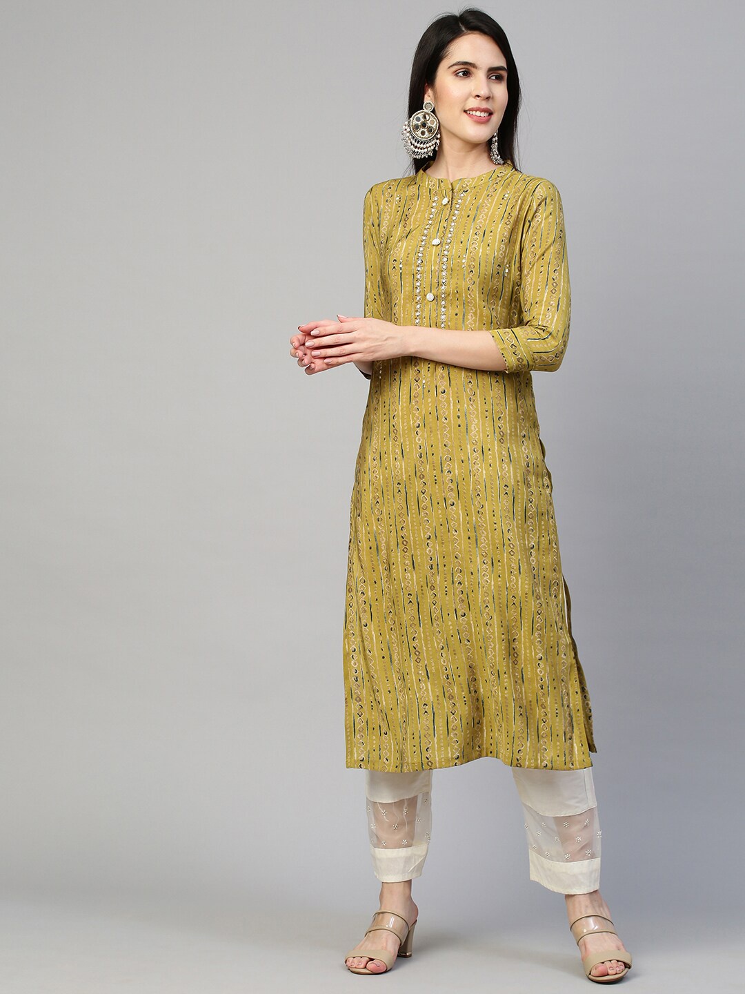 

FASHOR Women Green Geometric Printed Kurta