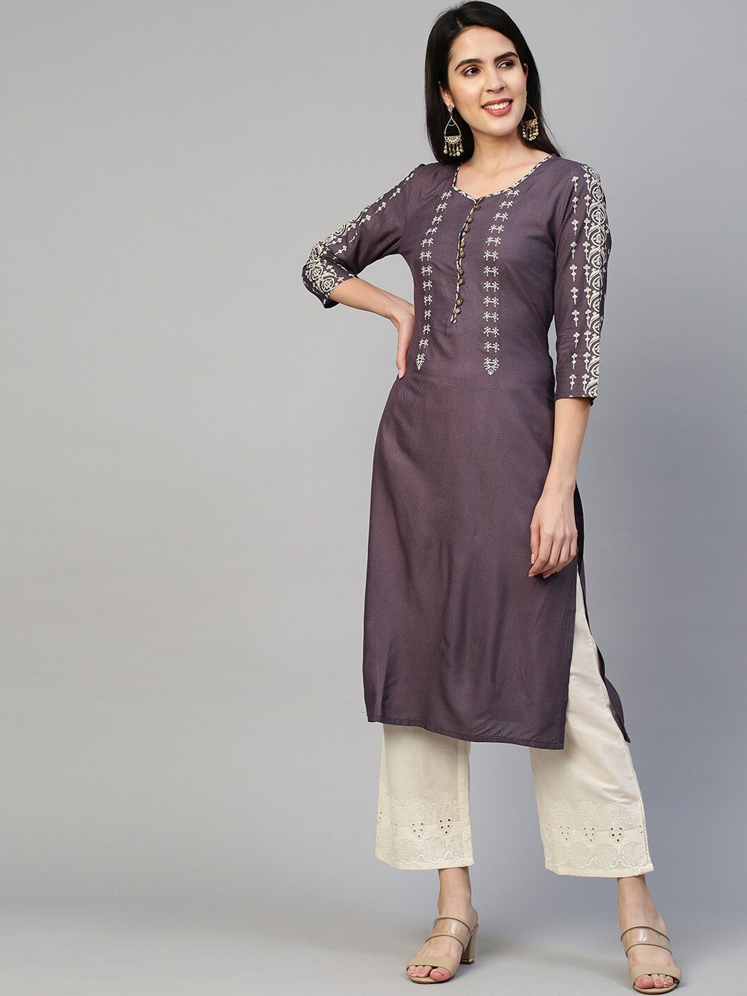 

FASHOR Women Purple Ethnic Motifs Embroidered Kurta