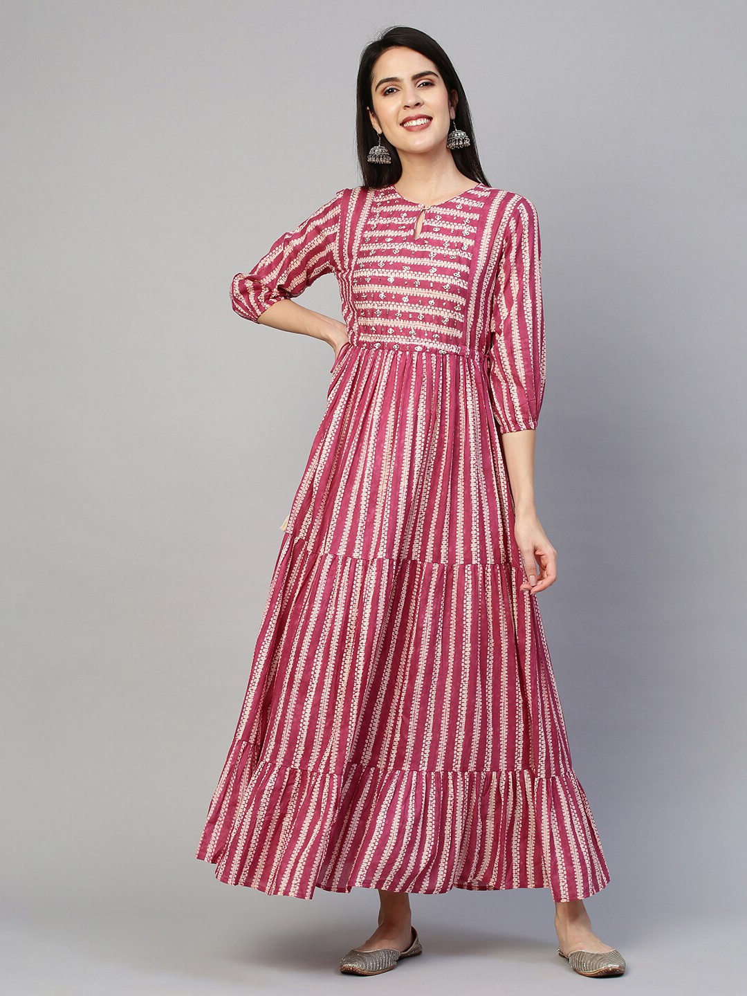 

FASHOR Women Rose & White Striped Maxi Dress