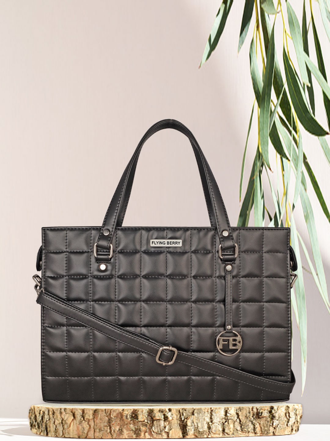 

FLYING BERRY Black Textured PU Structured Satchel Bag