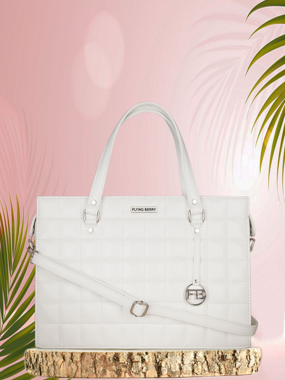 

FLYING BERRY White Textured PU Structured Handheld Bag with Quilted