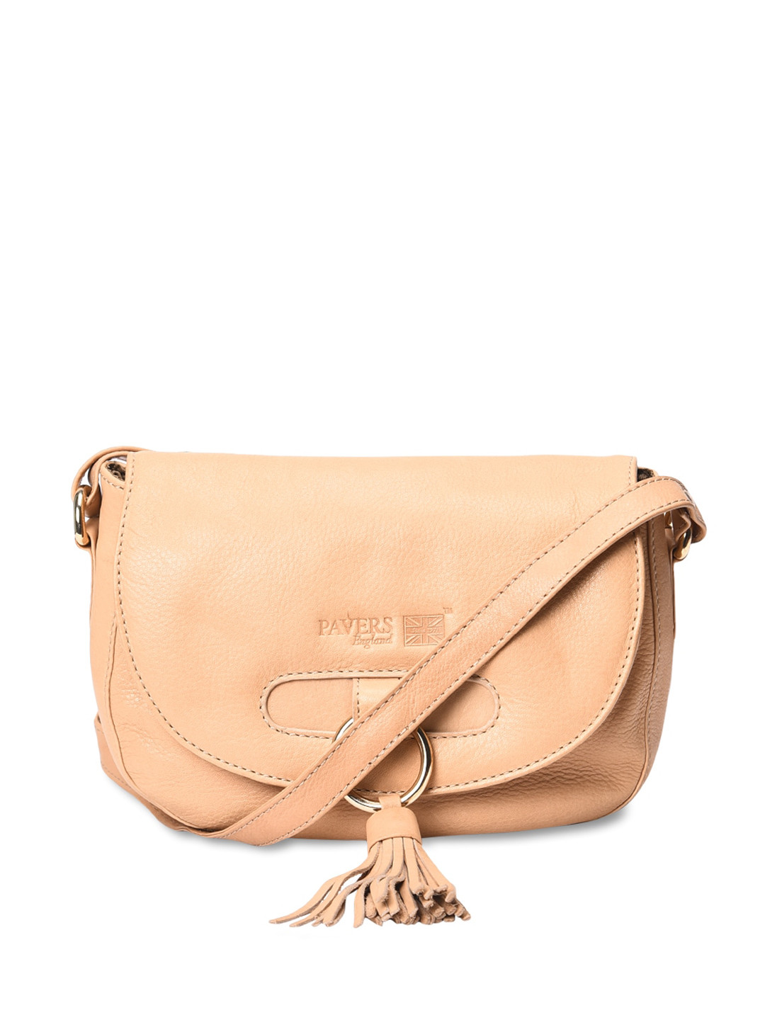 

Pavers England Beige PU Structured Sling Bag with Tasselled