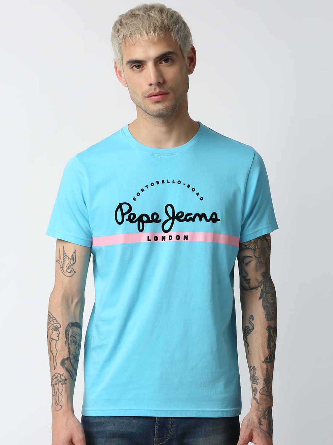 

Pepe Jeans Men Blue Typography Printed Slim Fit T-shirt