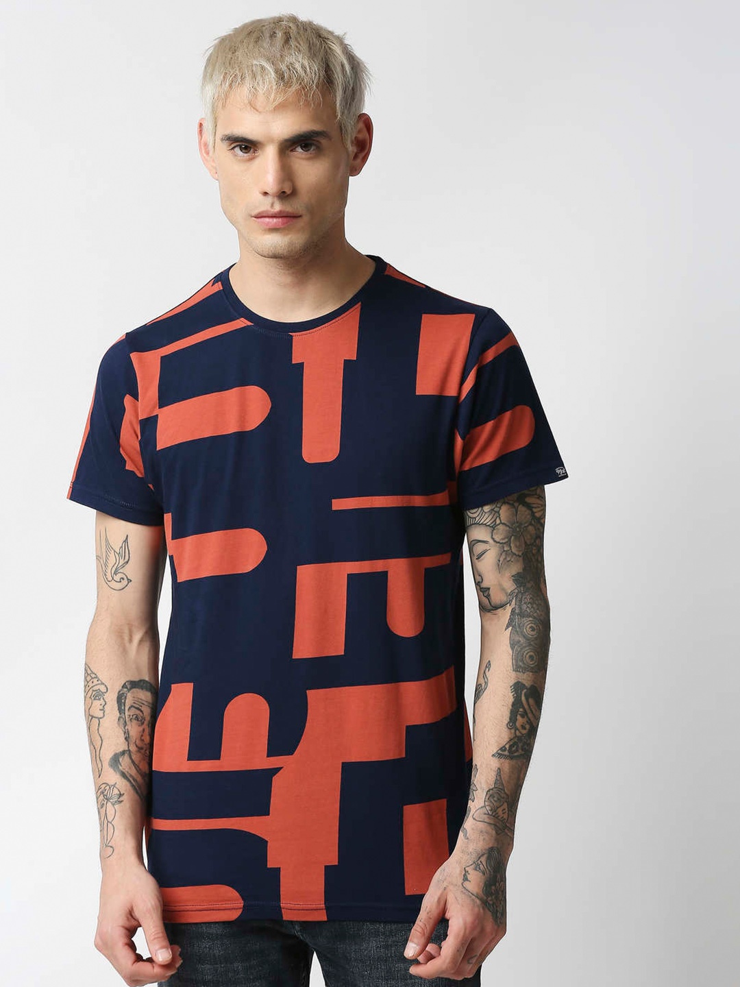 

Pepe Jeans Men Blue Printed Slim Fit T-shirt