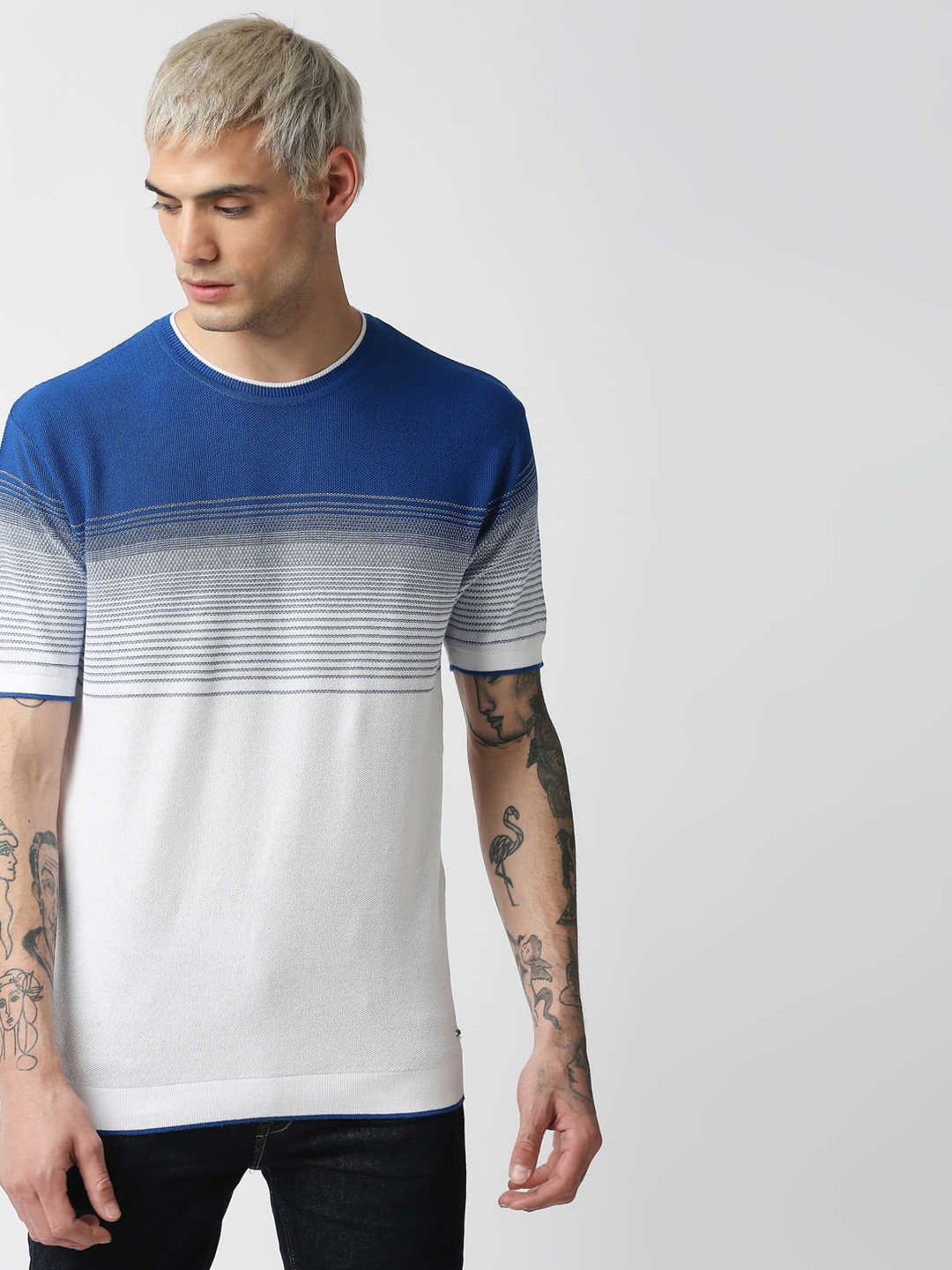 

Pepe Jeans Men Blue & White Colourblocked Cotton T-shirt