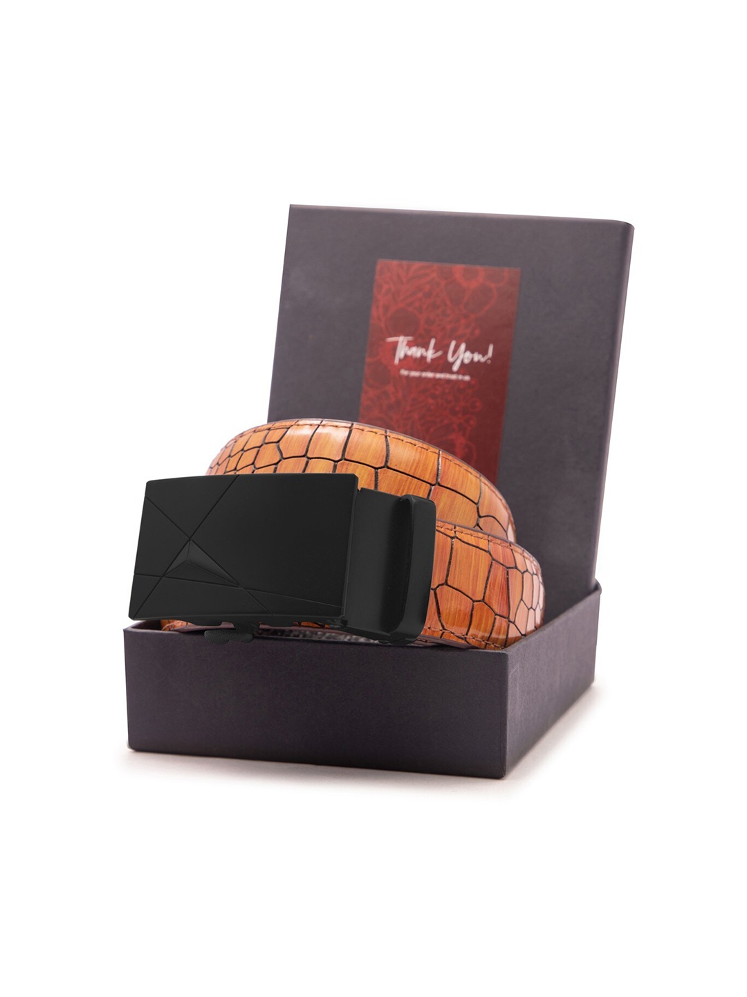 

BANGE Men Orange Textured Leather Belt