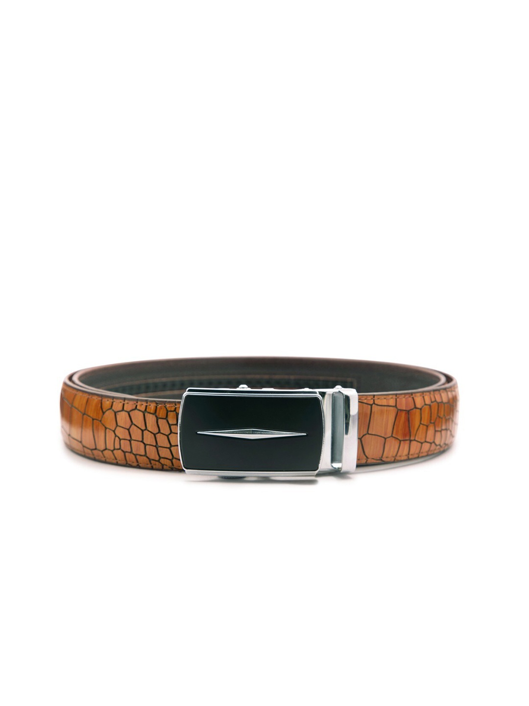 

BANGE Men Orange Textured Leather Formal Belt