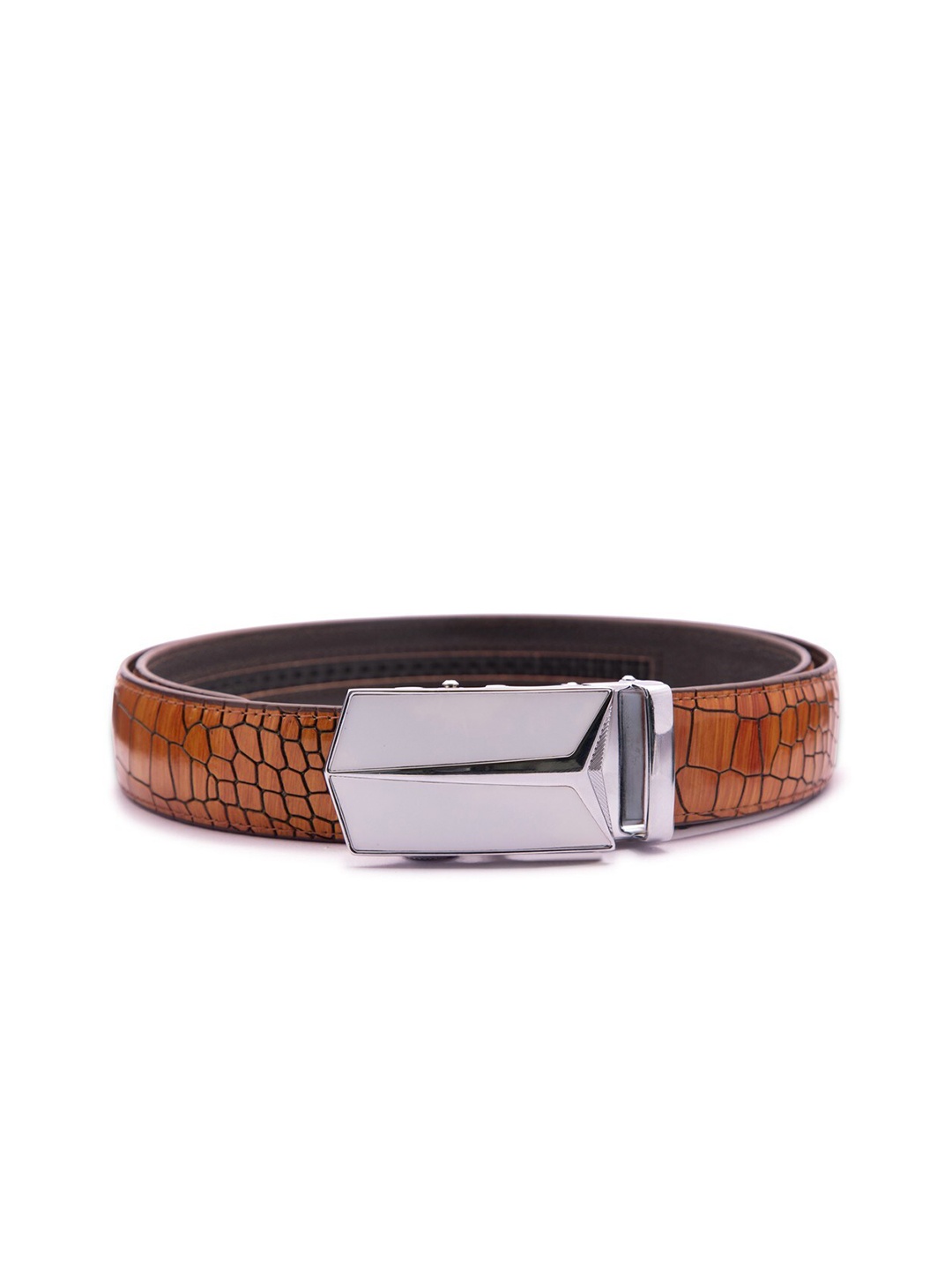 

BANGE Men Orange Textured Leather Formal Belt