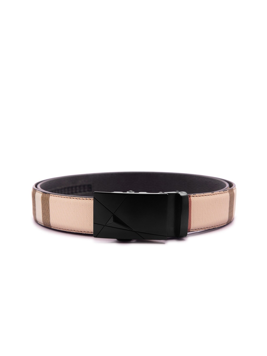 

BANGE Men Beige & Brown Striped Leather Belt