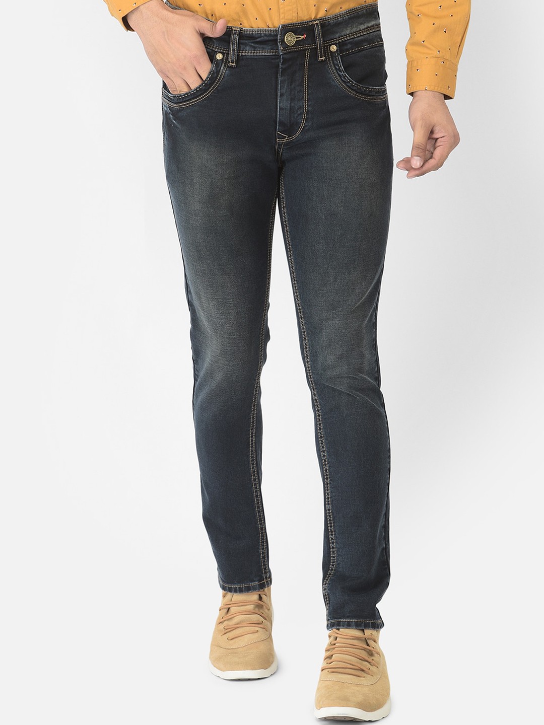 

Canary London Men Blue Smart Tapered Fit Low-Rise Heavy Fade Stretchable Jeans