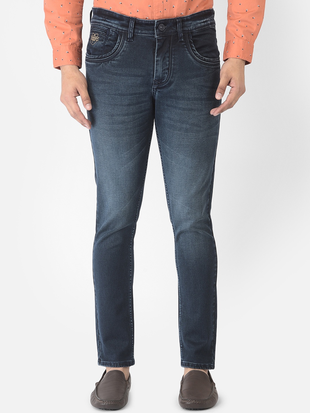 

Canary London Men Blue Smart Tapered Fit Low-Rise Heavy Fade Embroidered Stretchable Jeans