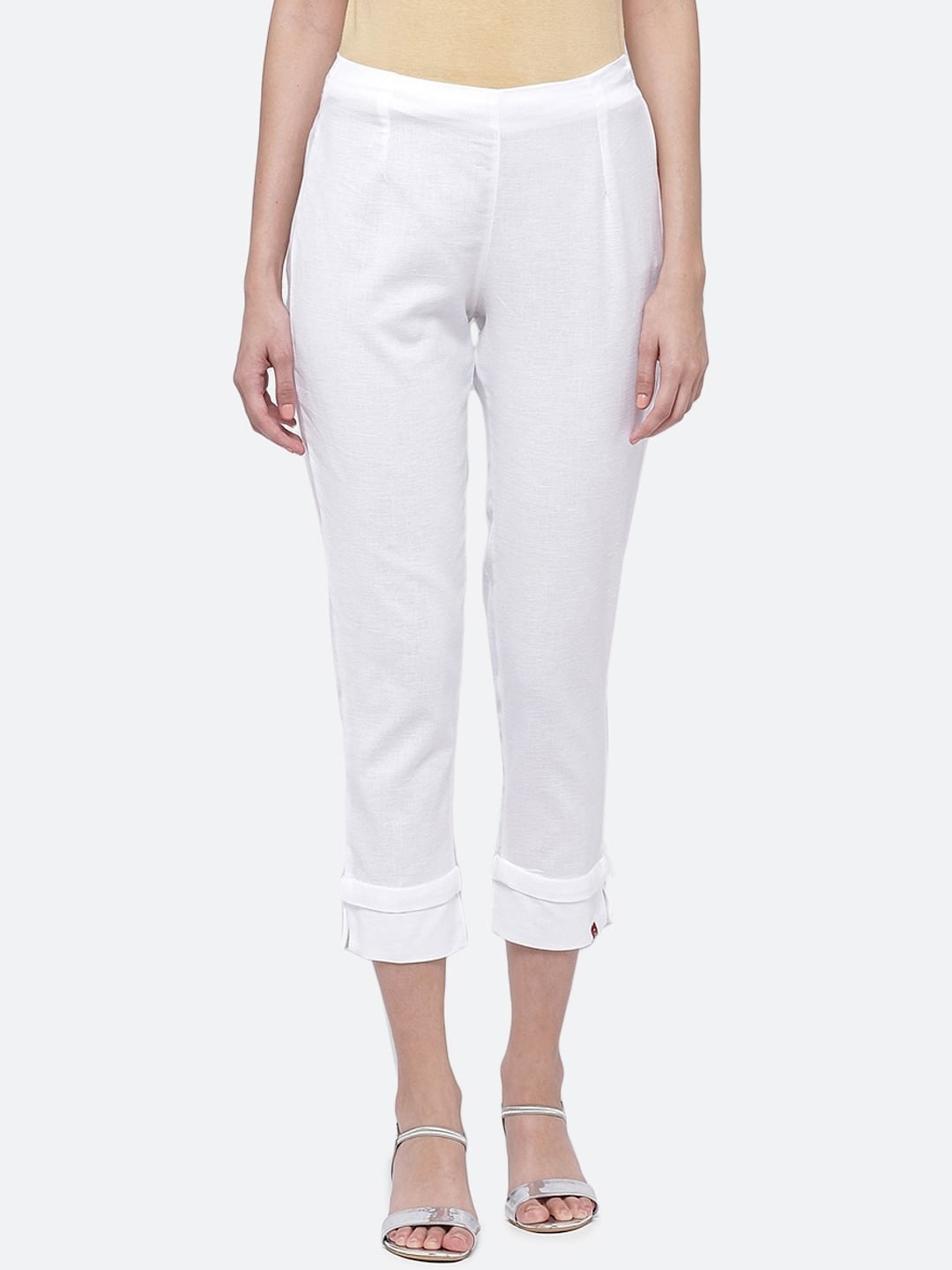 

Biba Women White Straight Fit Cotton Trousers