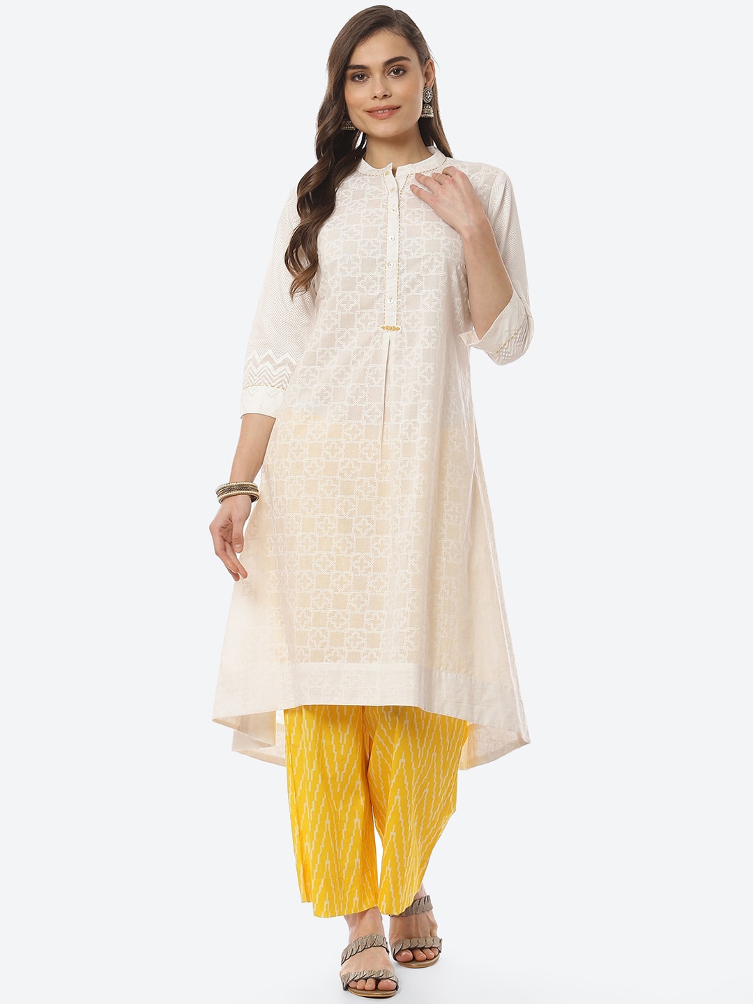 

Biba Women Off White Printed Pure Cotton Kurta with Palazzos