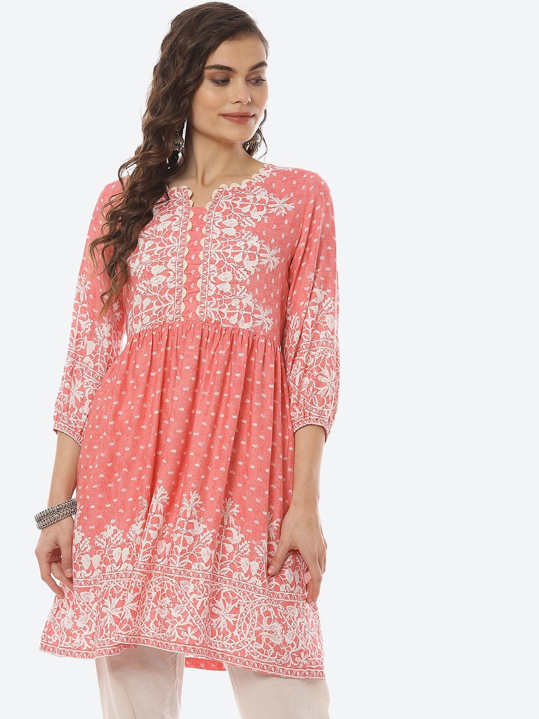 

Biba Women Pink Floral Print Anarkali Kurta