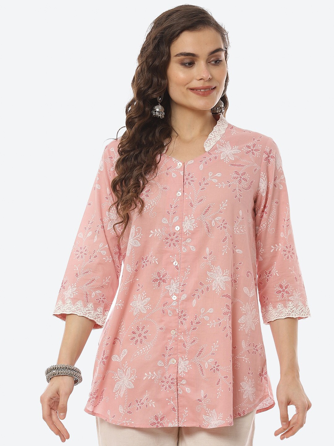 

Biba Pink Floral Printed Pure Cotton Kurti