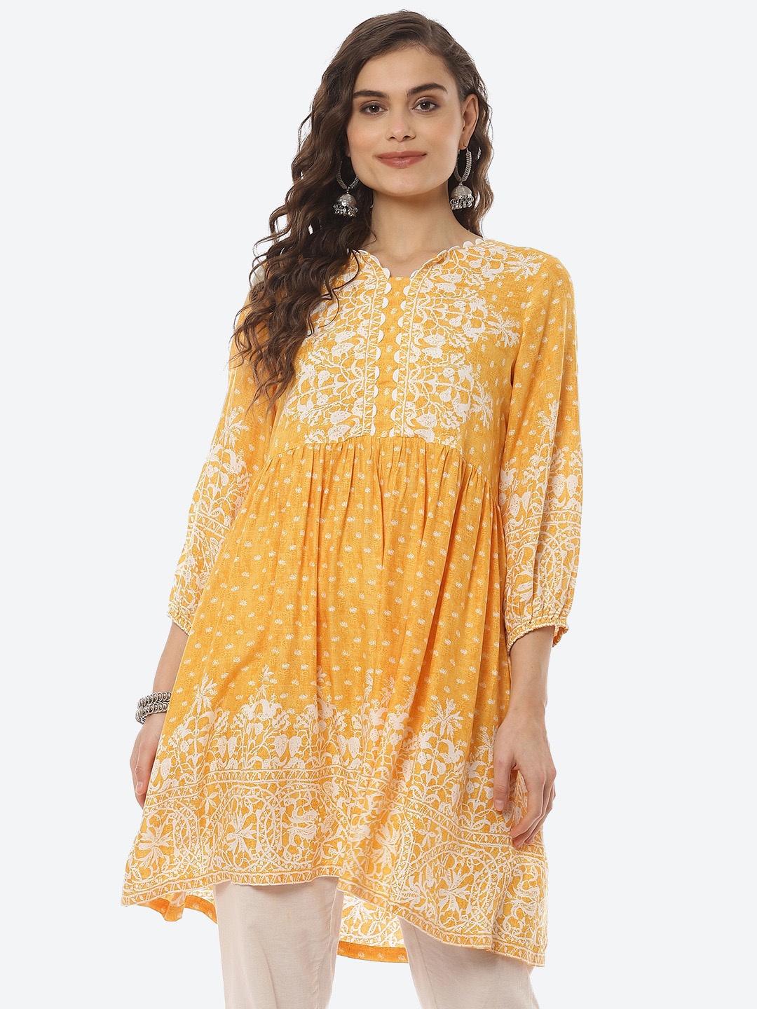 

Biba Women Yellow Floral Yoke Design Anarkali Kurta