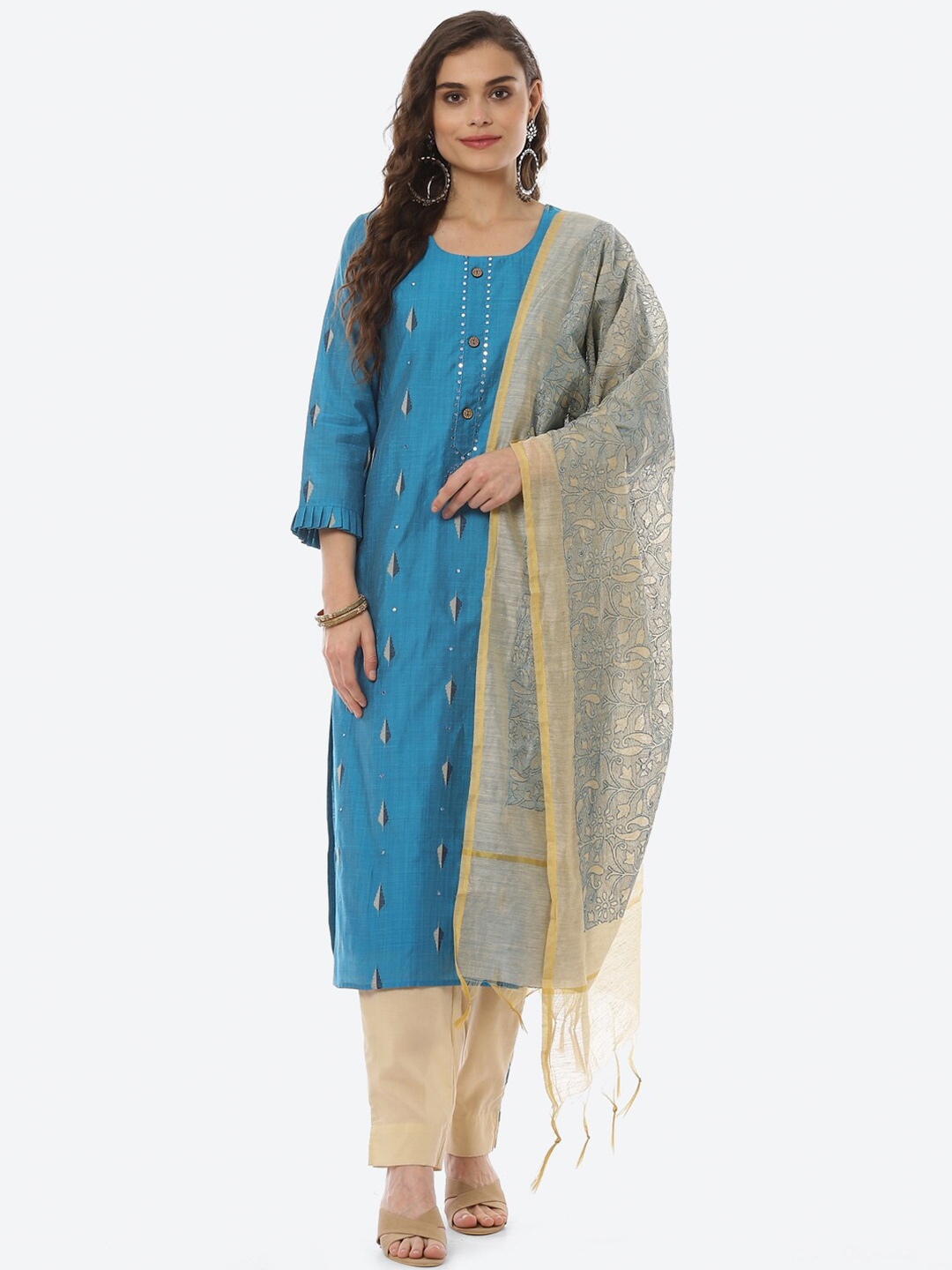 

Biba Blue & Off White Pure Cotton Unstitched Dress Material