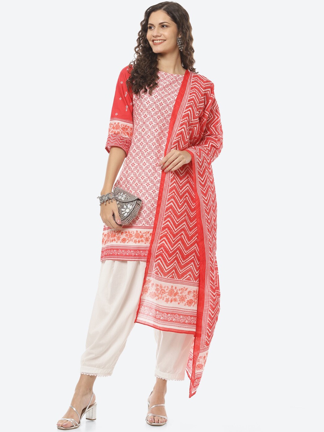 

Biba Women Red Ethnic Motifs Printed Pure Cotton Kurta with Salwar & With Dupatta