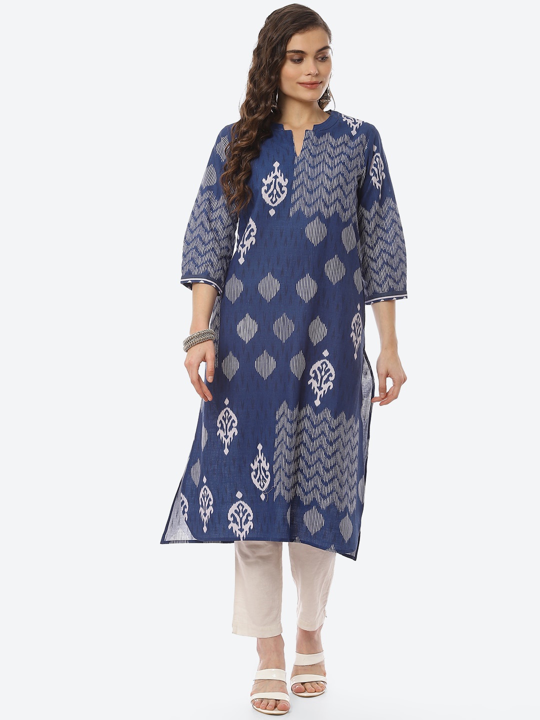 

Biba Women Blue Ethnic Motifs Printed Thread Work Kurta