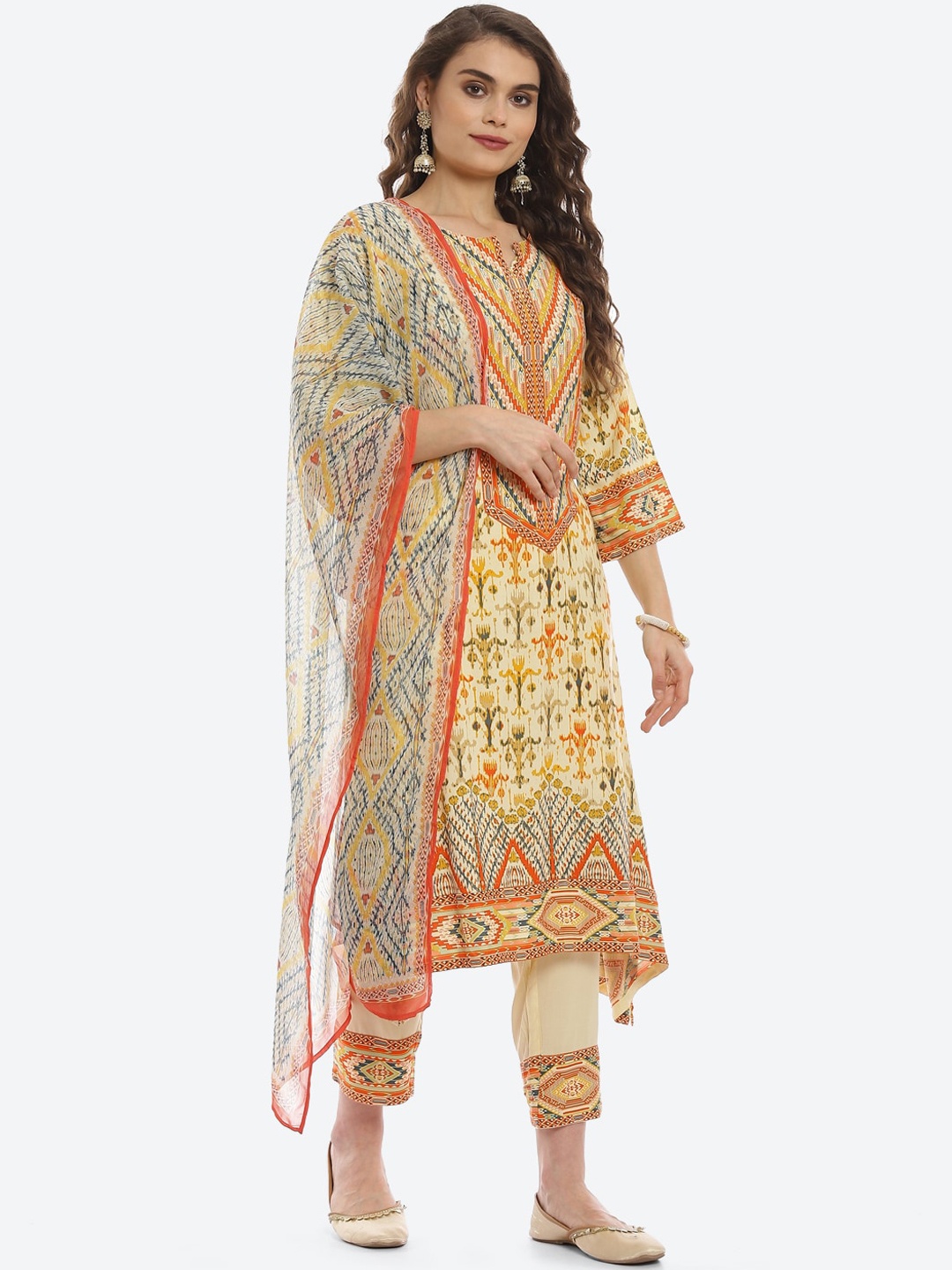 

Biba Women Yellow Ethnic Motifs Printed Kurta with Trousers & Dupatta