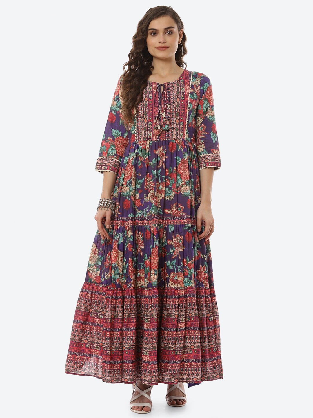 

Biba Purple Floral Ethnic Maxi Dress