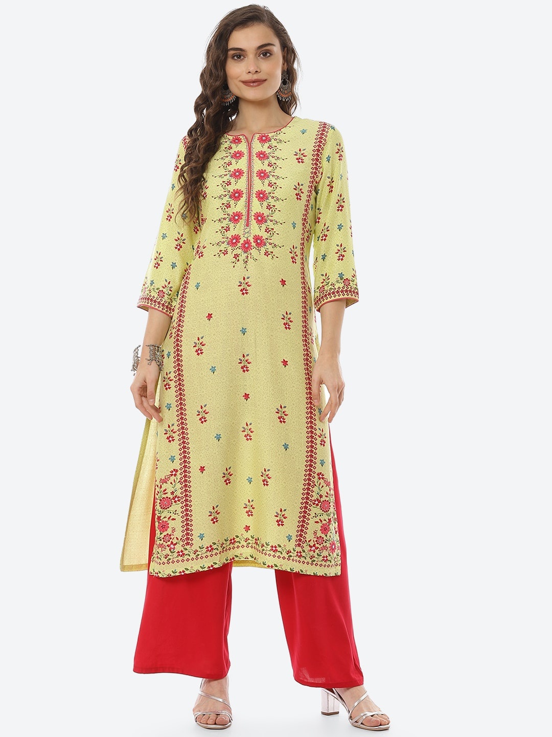 Biba Women Green Ethnic Motifs Embroidered Mirror Work Kurta