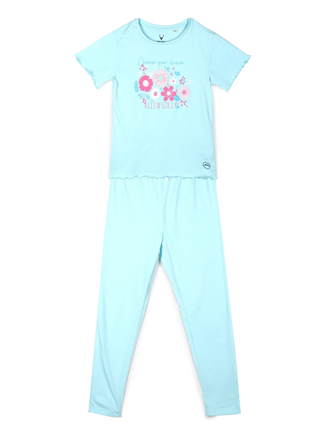 

Allen Solly Junior Girls Blue Printed Cotton T-shirt with Pyjamas