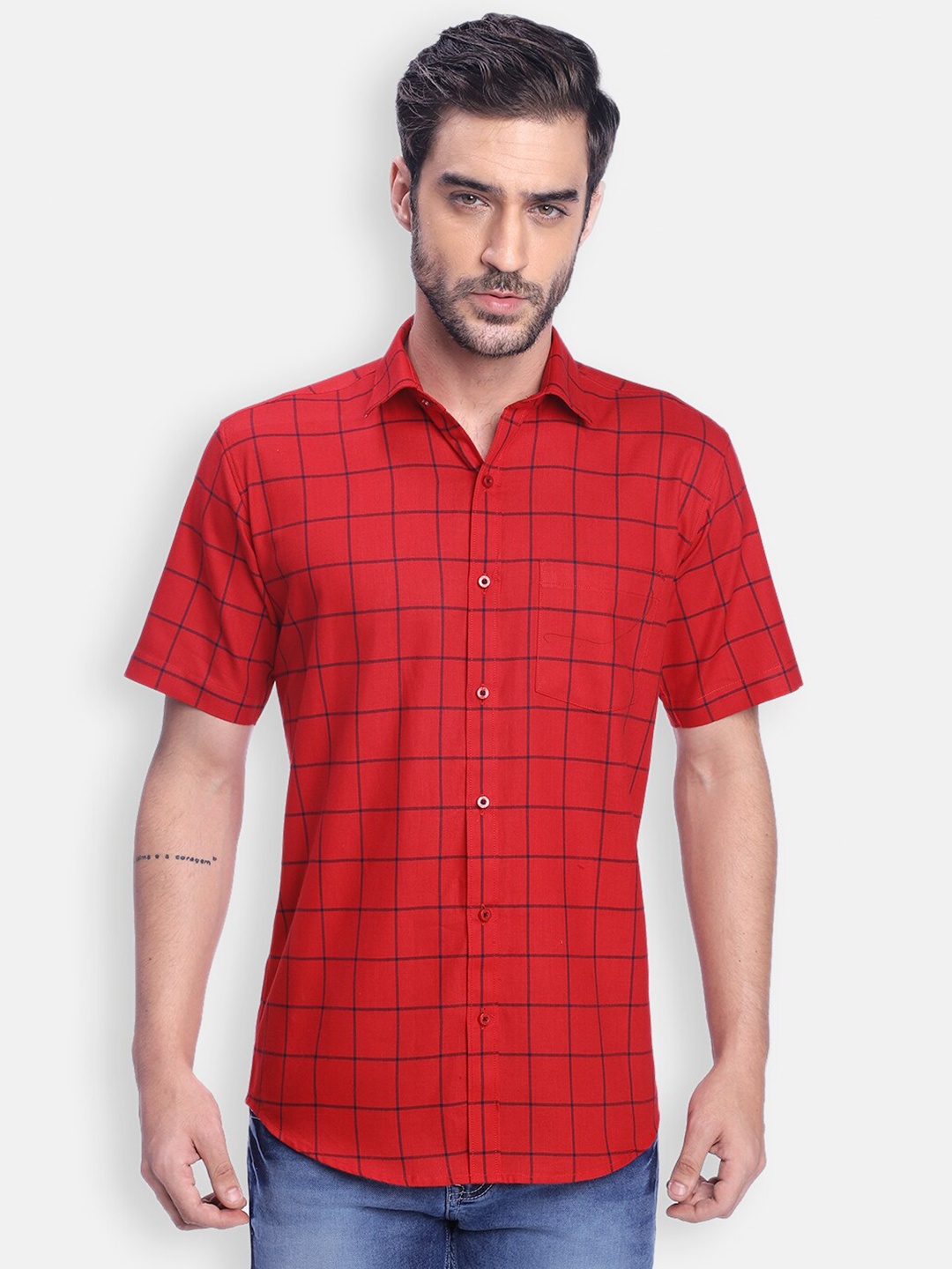 

Zeal Men Coral Standard Windowpane Checks Checked Casual Shirt
