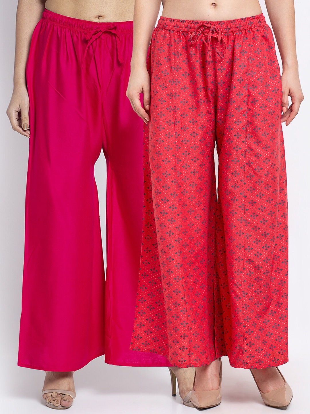 

Jinfo Women Pink Pack Of 2 Ethnic Motifs Printed Flared Palazzos