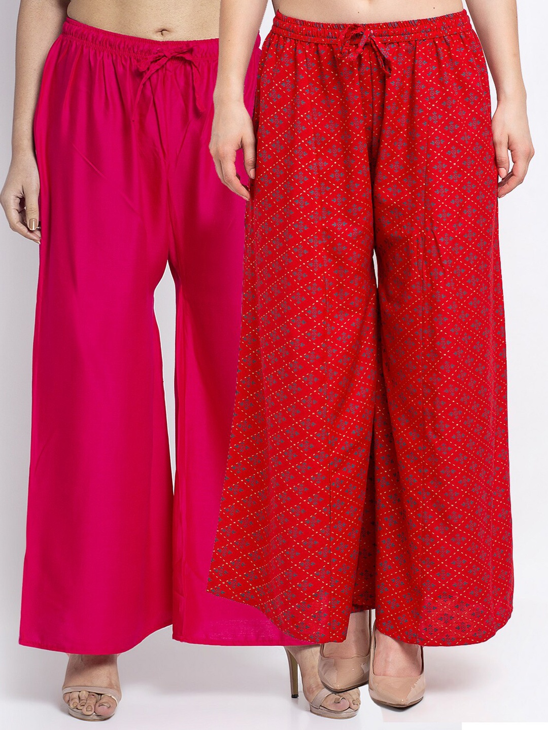 

Jinfo Women Fuchsia & Red Pack of 2 Printed Flared Ethnic Palazzos