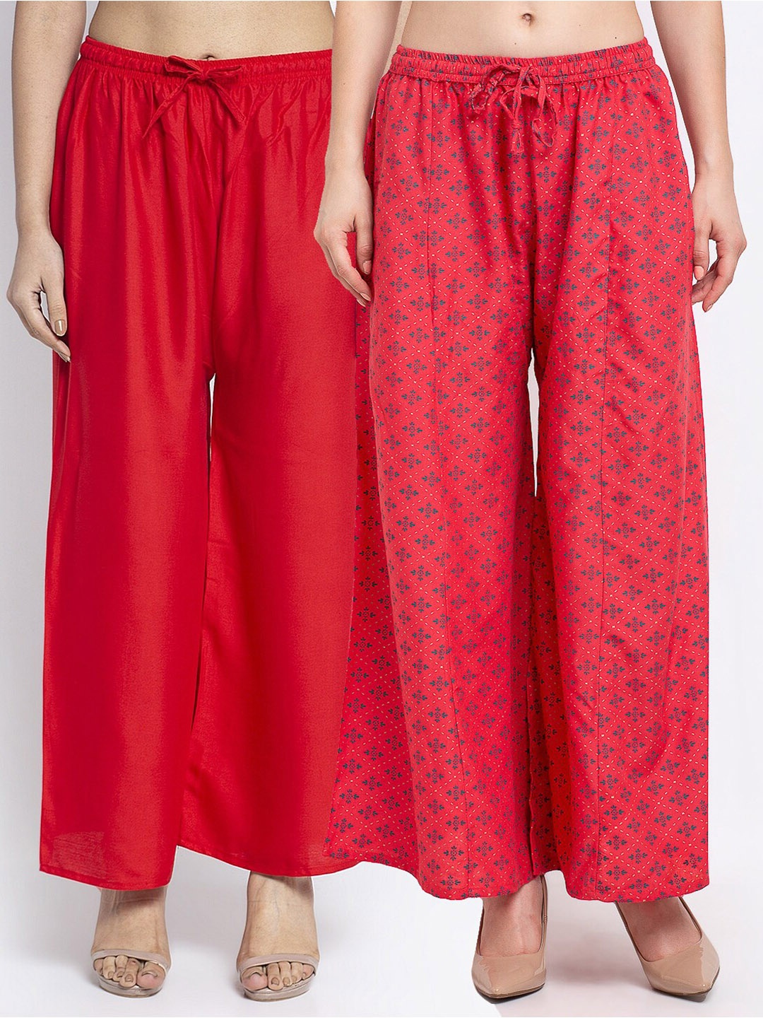 

Jinfo Women Pack Of 2 Ethnic Motifs Printed Flared Palazzos, Red