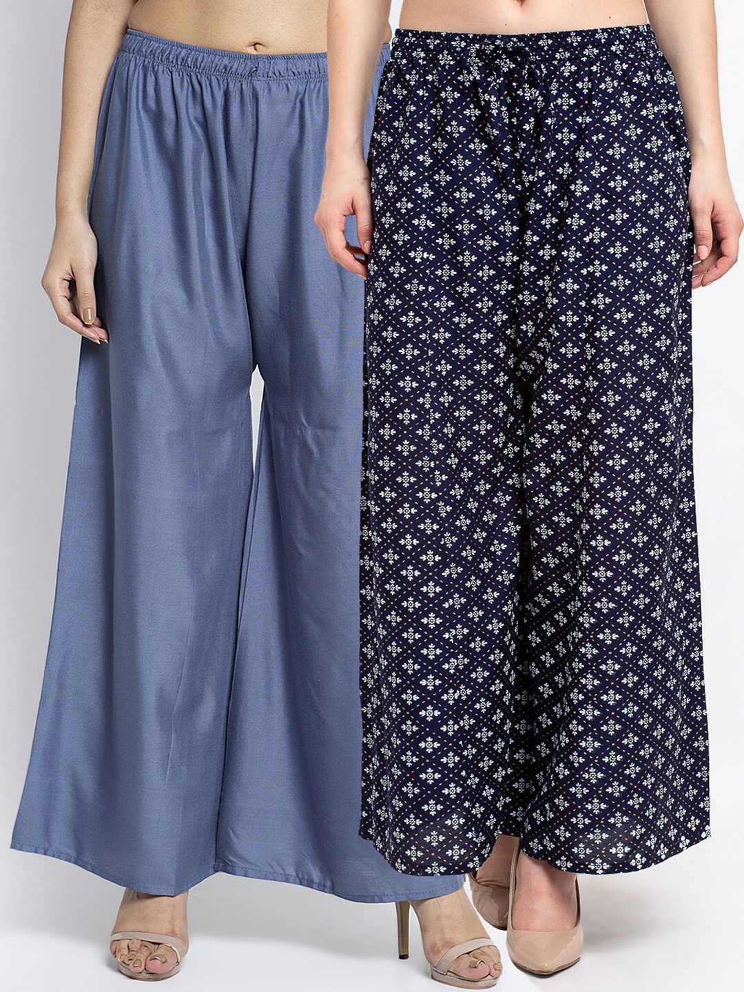 

Jinfo Women Grey & Navy Blue Set Of 2 Floral Printed Flared Ethnic Palazzos