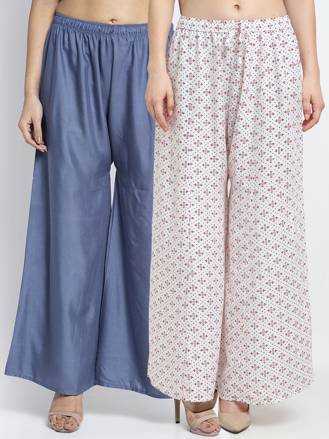 

Jinfo Women Pack Of 2 Grey & White Ethnic Motifs Printed Ethnic Palazzos