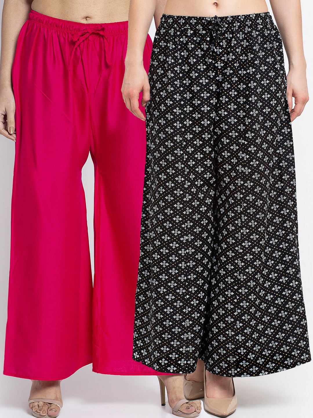 

Jinfo Women Pack Of 2 Ethnic Motifs Printed Flared Palazzos, Fuchsia
