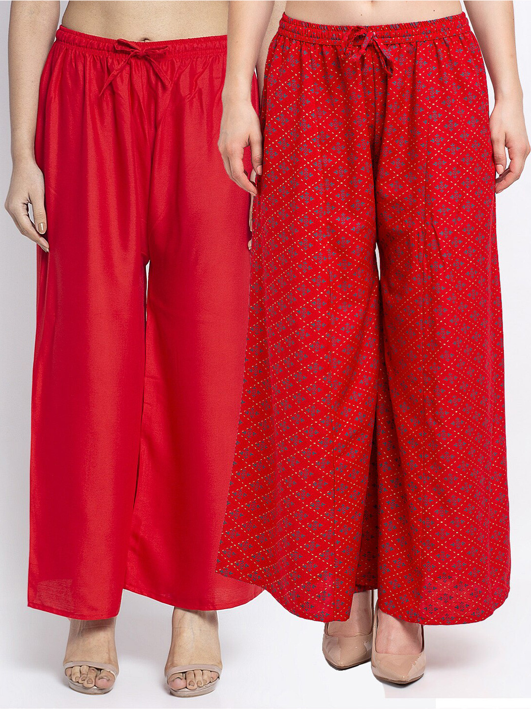 

Jinfo Women Set of 2 Red Printed Flared Knitted Ethnic Palazzos
